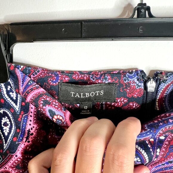 Talbots Paisley Print Pencil Skirt Purple Preppy Teacher Fall Knee Length Sz 12 - Picture 3 of 5
